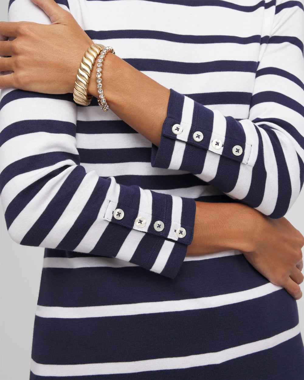 Chico's Recommended | Pima Striped Button Sleeve Tee