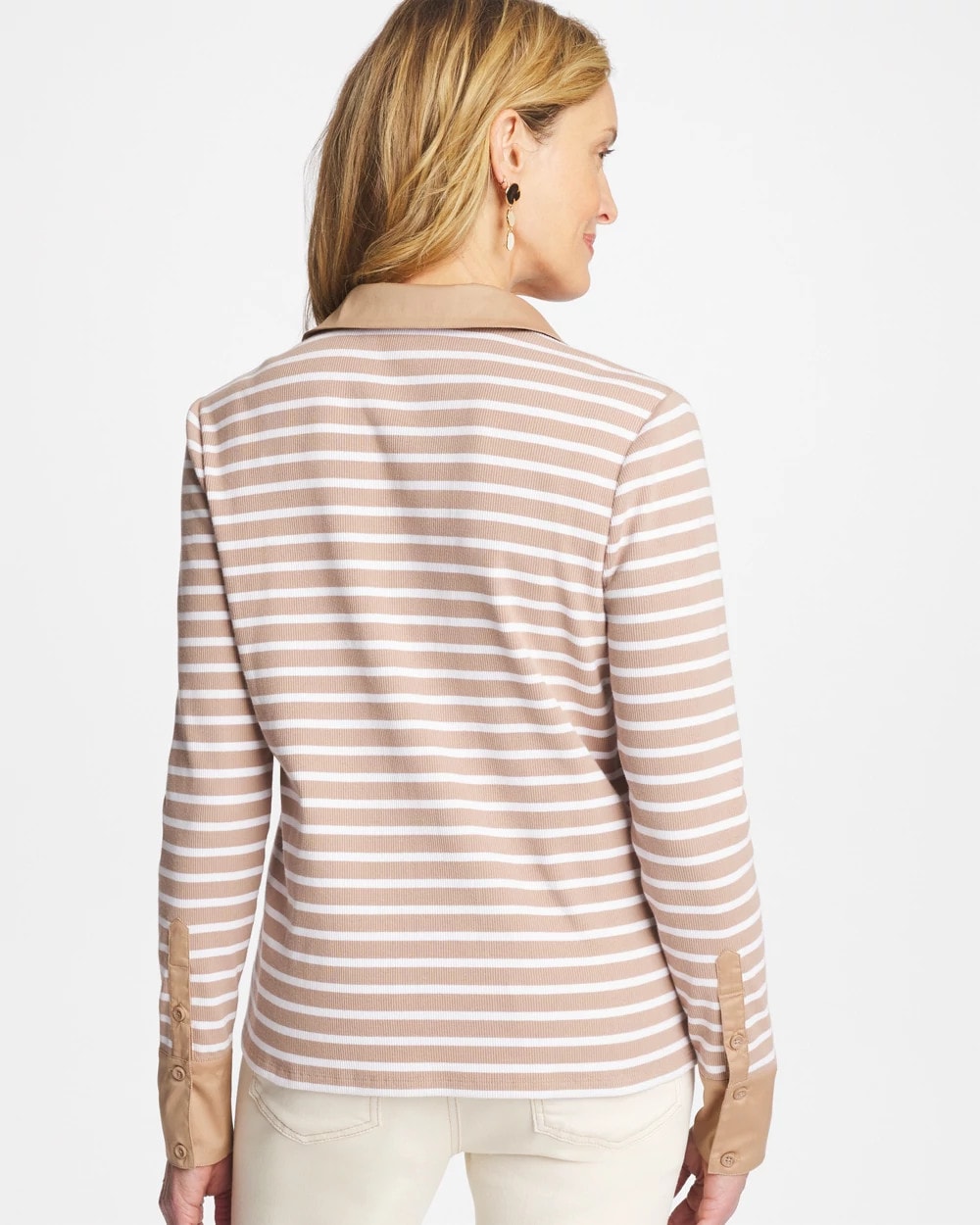 Chico's Popular | Striped Collared Rib Mix Henley