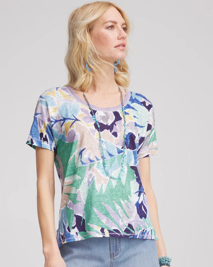 Chico's Trusted | Tropical Nights Sweater-Trim Linen Tee