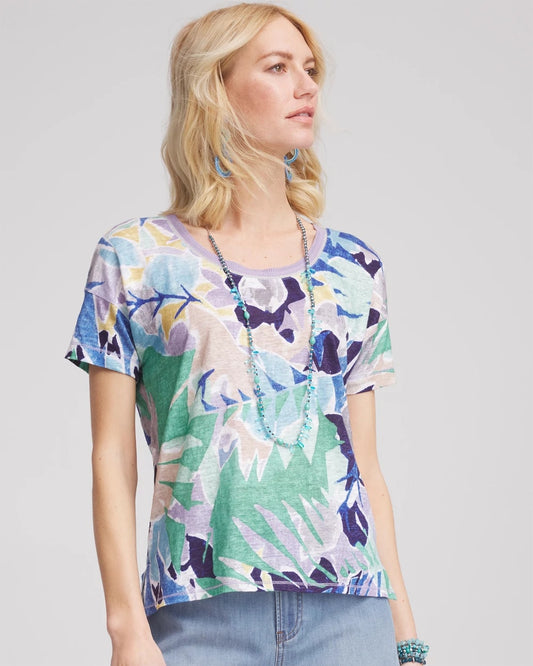 Chico's Trusted | Tropical Nights Sweater-Trim Linen Tee