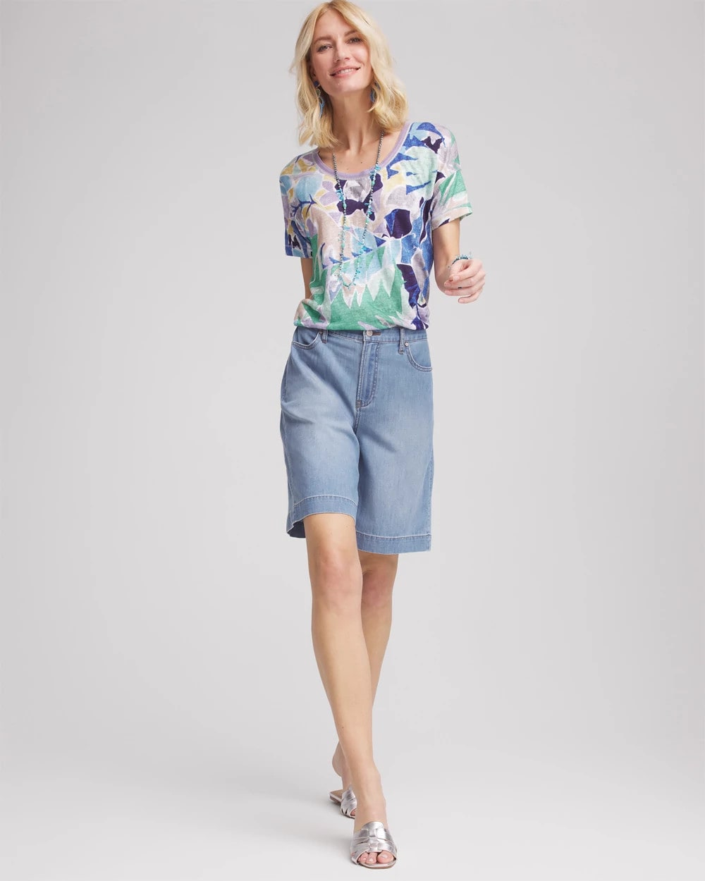 Chico's Trusted | Tropical Nights Sweater-Trim Linen Tee