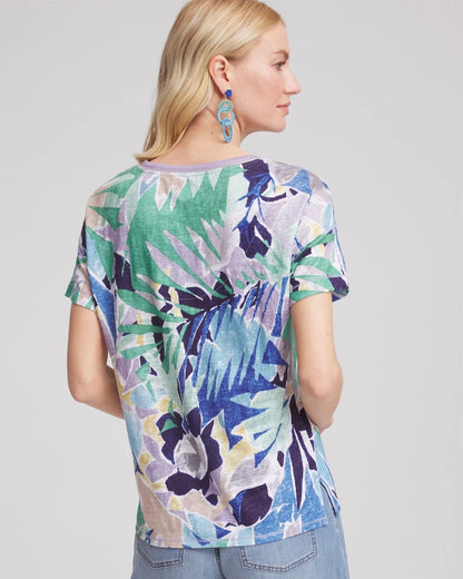 Chico's Trusted | Tropical Nights Sweater-Trim Linen Tee