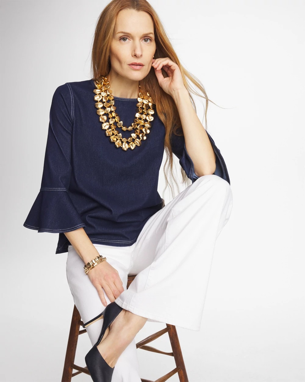 Chico's Popular | Indigo Denim Trumpet Sleeve Top