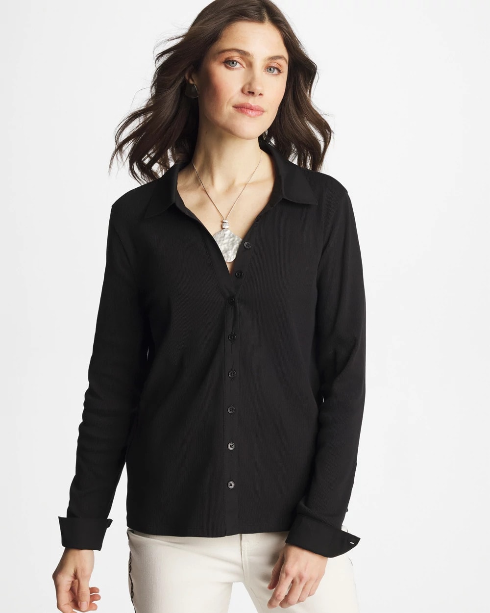 Chico's Signature | Collared Rib Mix Henley