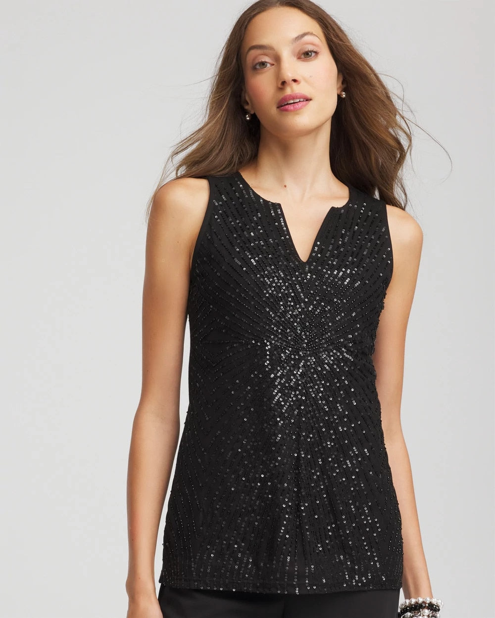 Chico's Trending | Sequin Beaded Notch Neck Tank