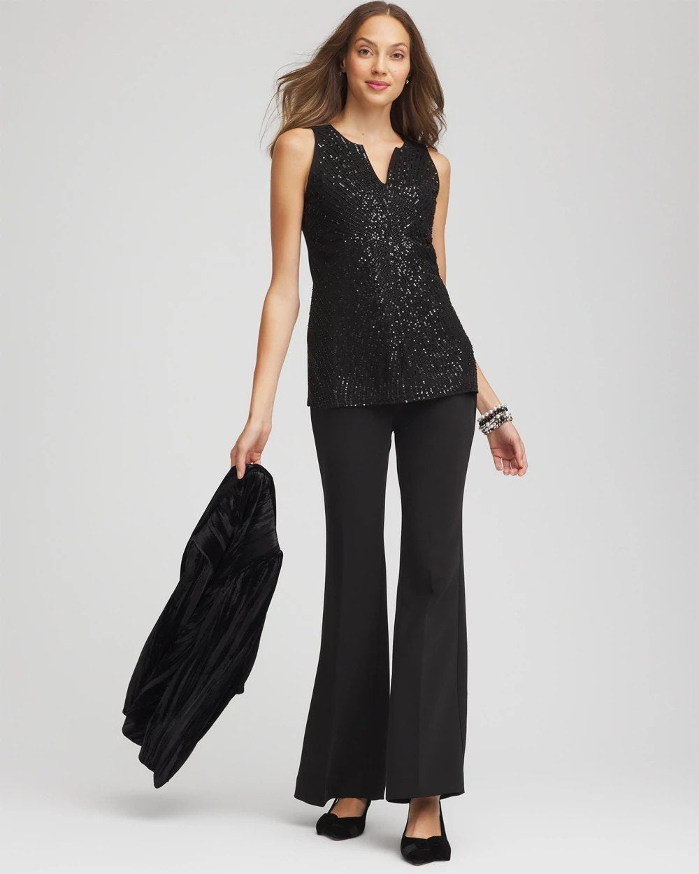 Chico's Trending | Sequin Beaded Notch Neck Tank
