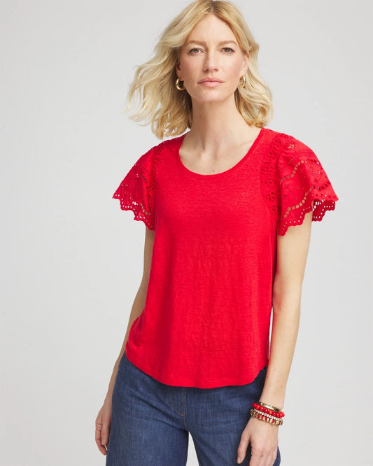 Chico's Smart Buy | Linen Embroidered Lace Tee