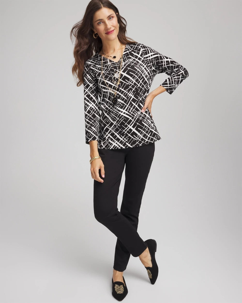 Chico's Essential | Printed Pima 3/4 Sleeve Tee