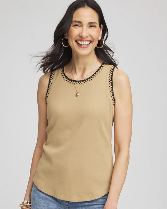 Chico's Smart Buy | Contrast-Trim Ribbed Cotton Tank Top