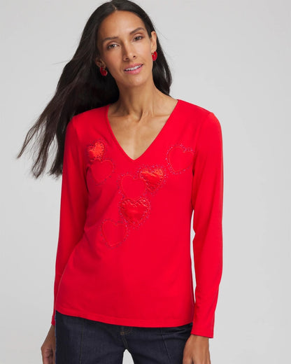Chico's Trending | Embellished Heart V-Neck Tee