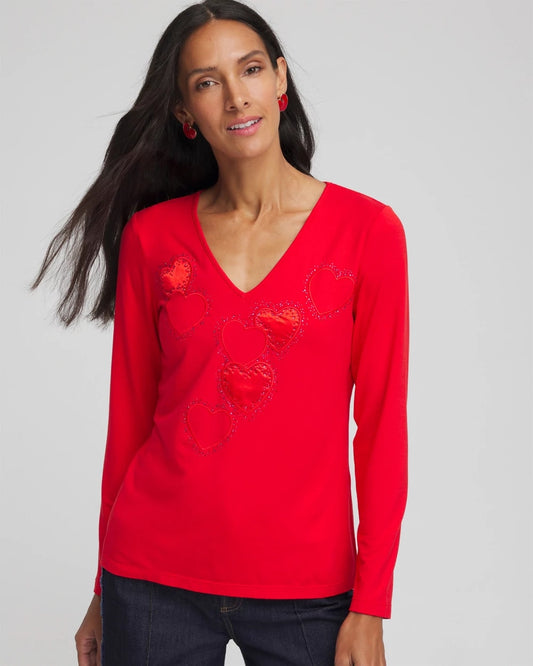 Chico's Trending | Embellished Heart V-Neck Tee
