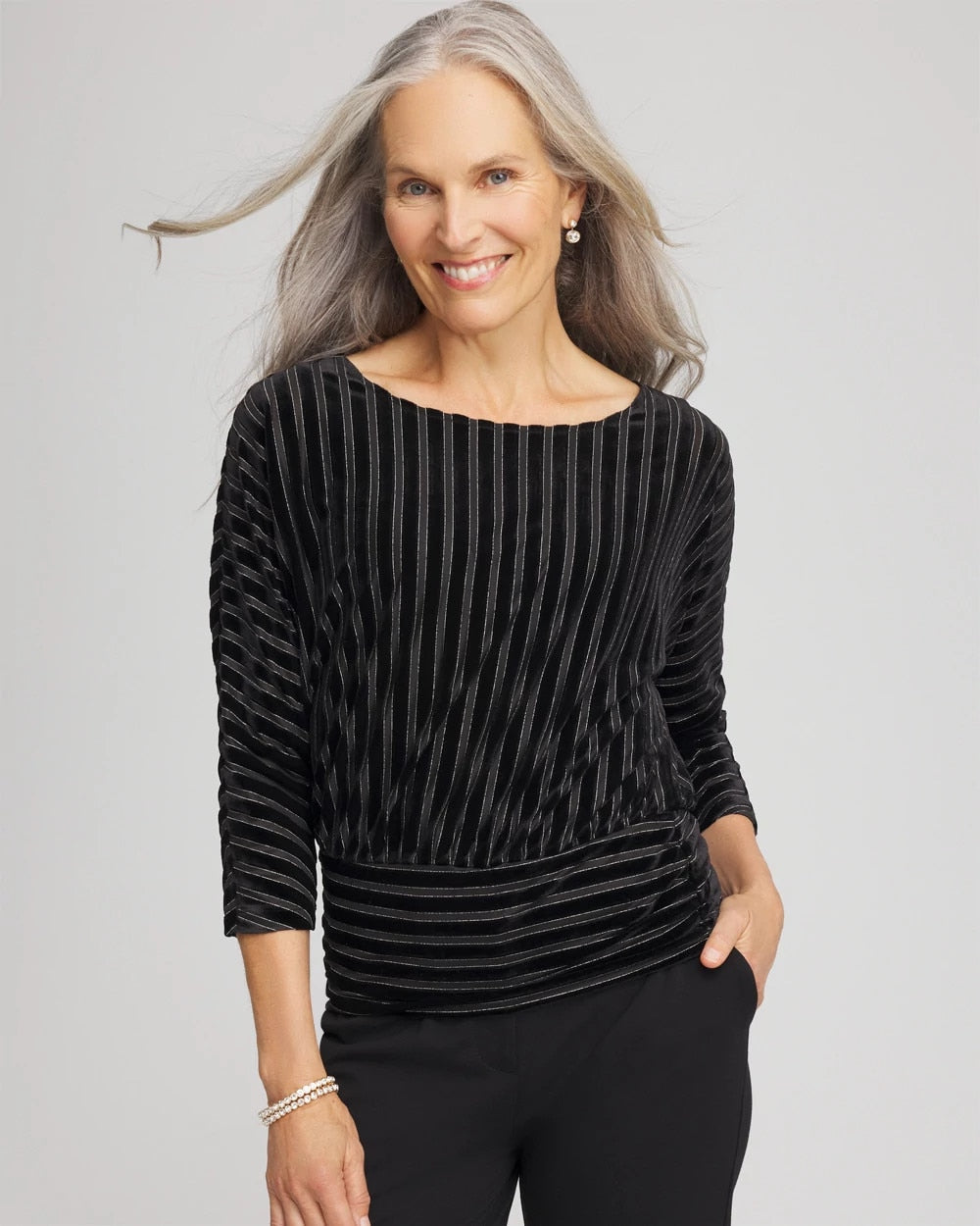 Chico's Featured | Velvet Burnout Stripe Banded-Bottom Top