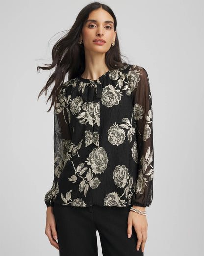 Chico's Hot Sale | Floral Metallic Bodre Top