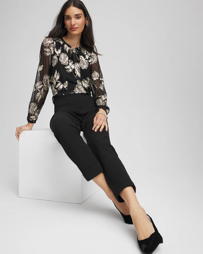 Chico's Hot Sale | Floral Metallic Bodre Top