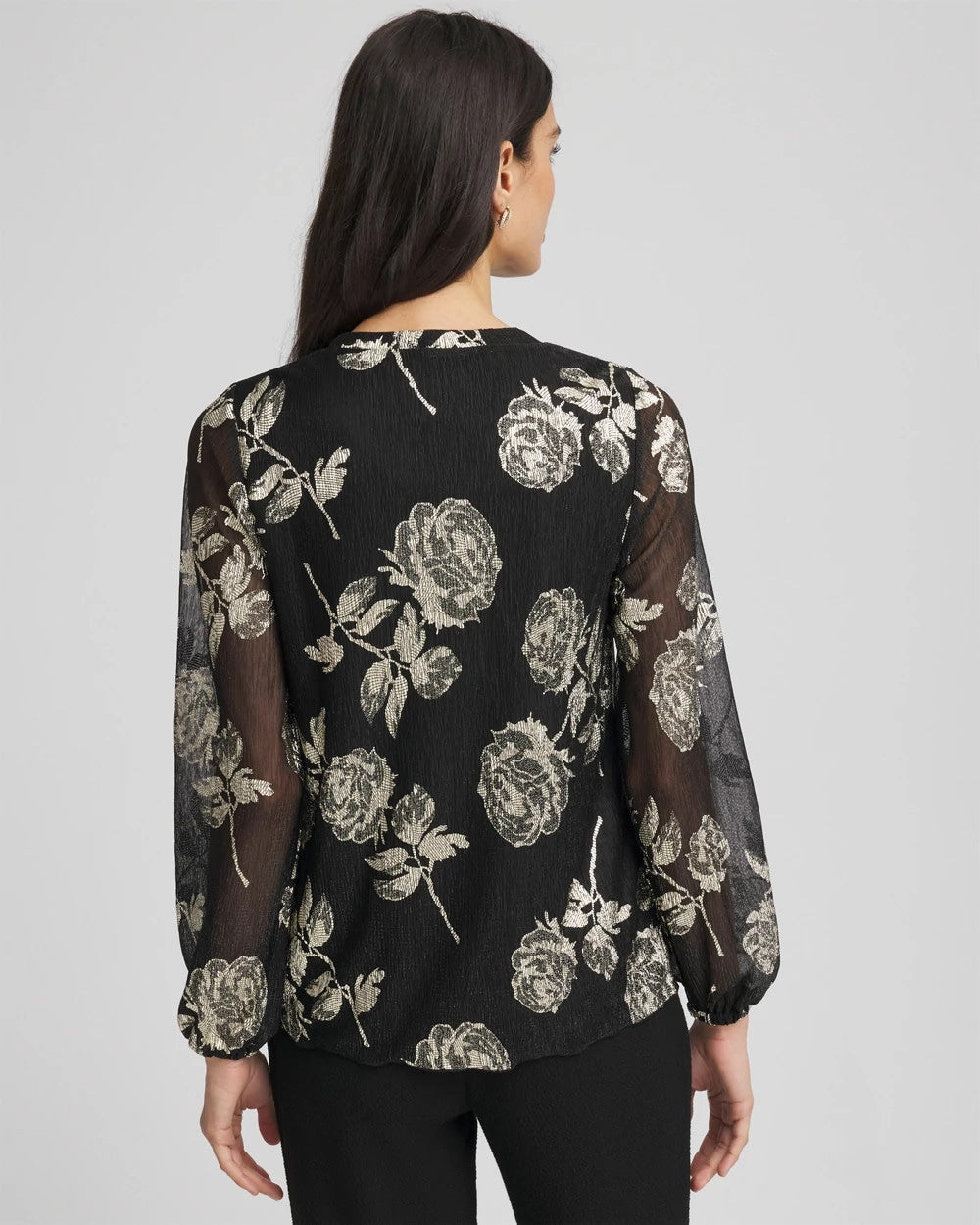 Chico's Hot Sale | Floral Metallic Bodre Top