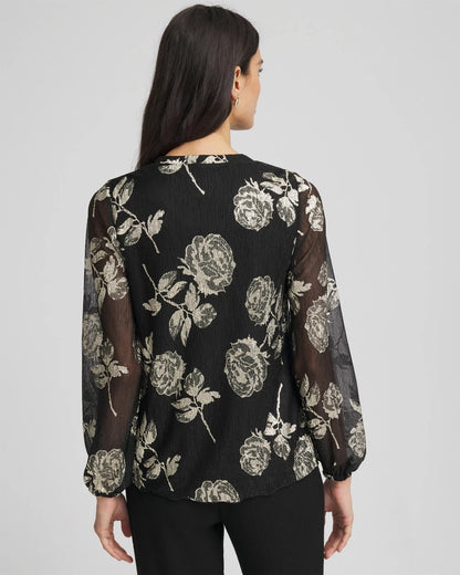 Chico's Hot Sale | Floral Metallic Bodre Top