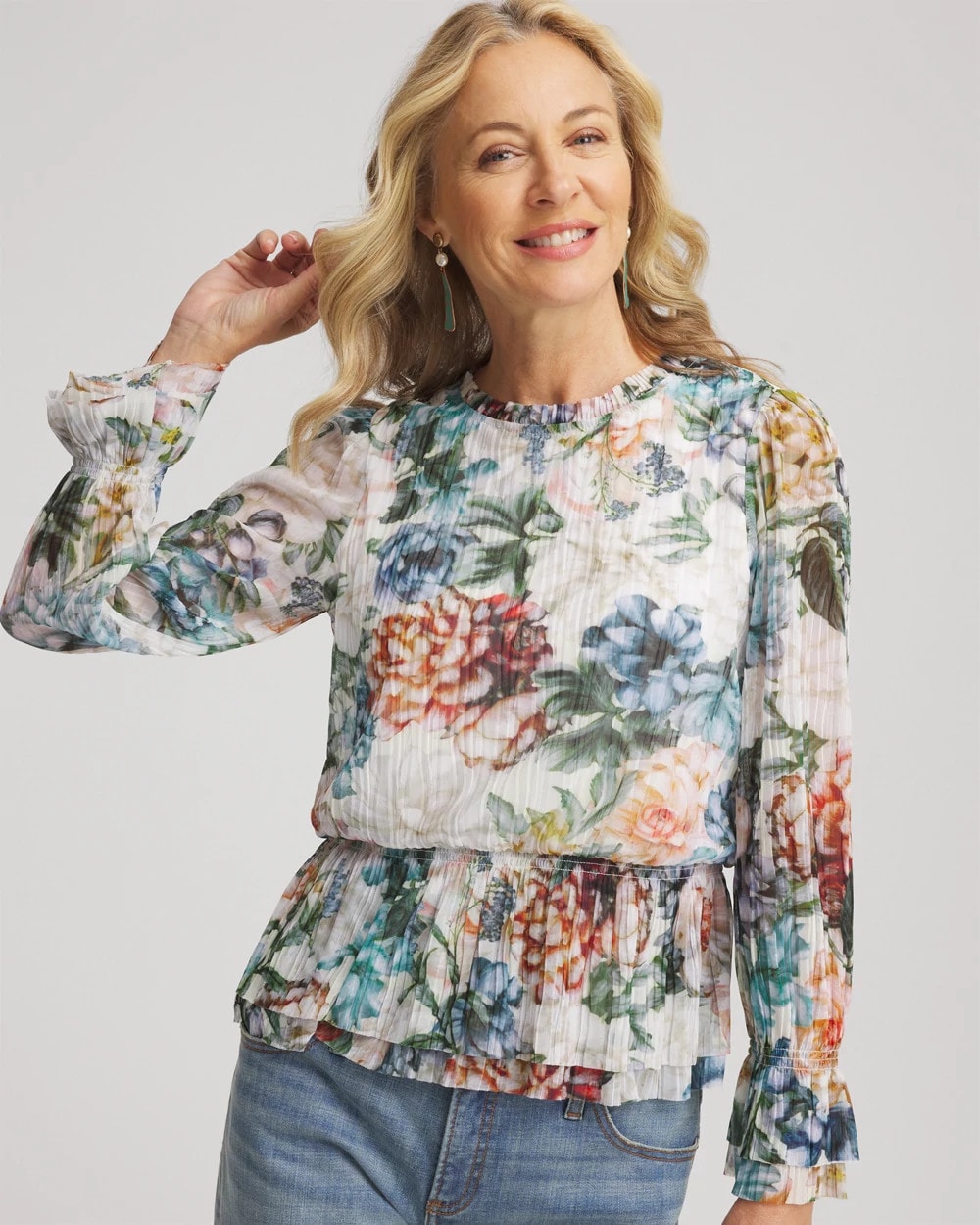 Chico's Exclusive | Rose Print Crinkle Top