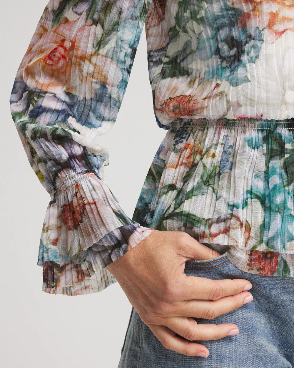 Chico's Exclusive | Rose Print Crinkle Top