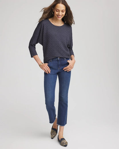 Chico's New | Textured Denim-Motif Tapered-Hem Top