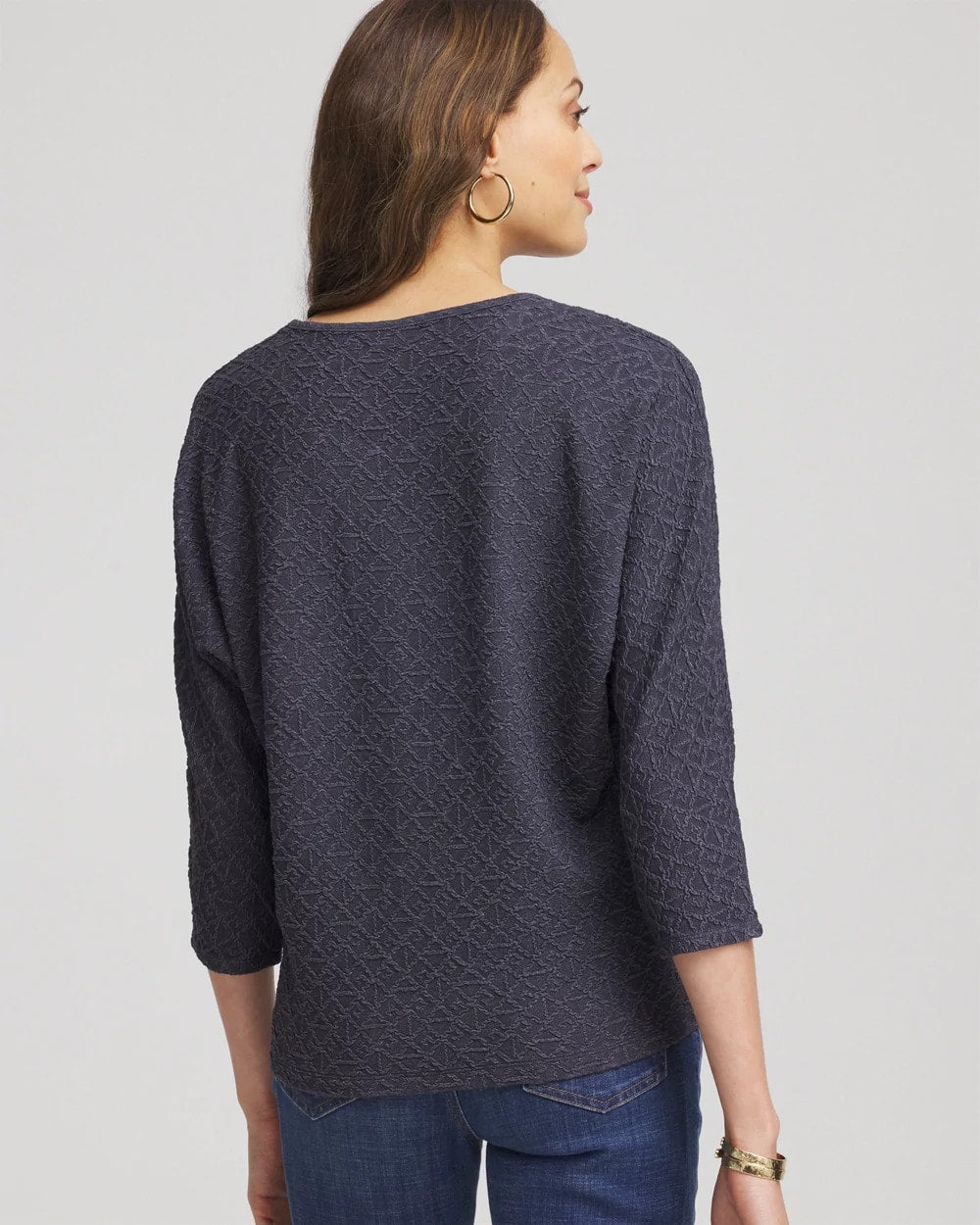 Chico's New | Textured Denim-Motif Tapered-Hem Top