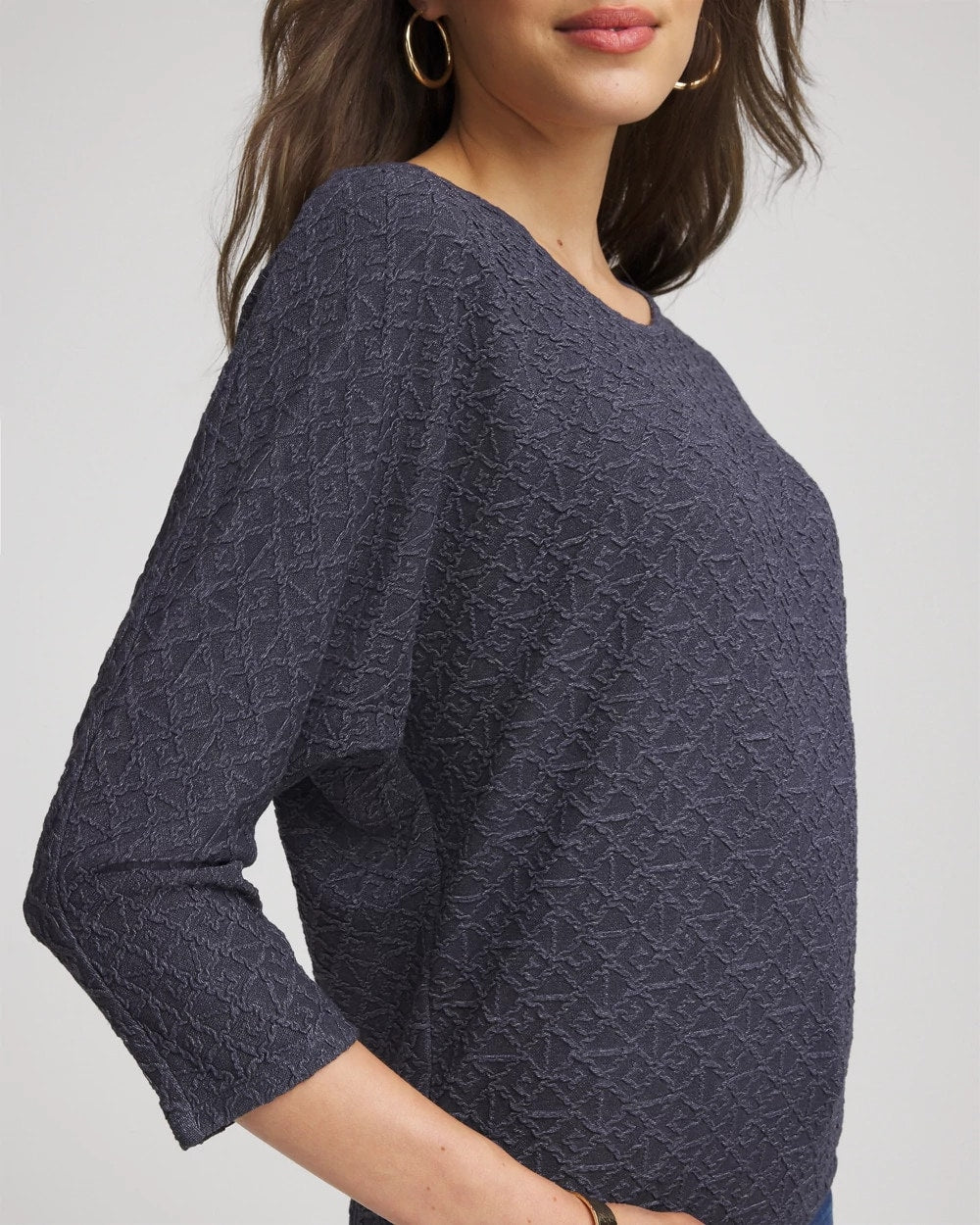 Chico's New | Textured Denim-Motif Tapered-Hem Top
