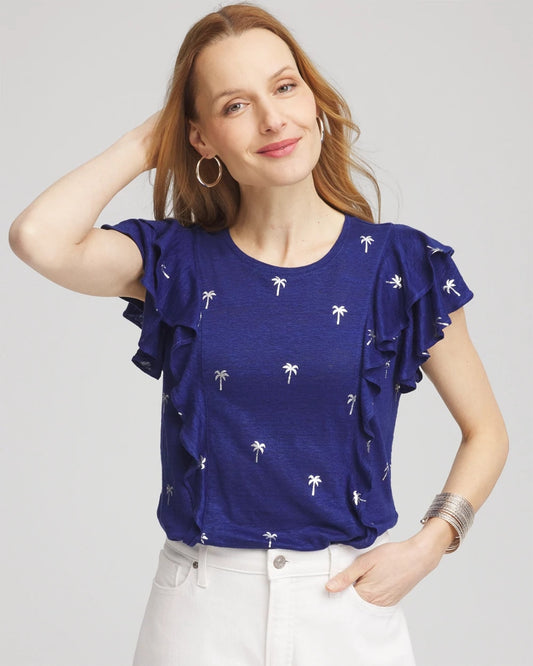 Chico's Customer Favorite | Foiled Flutter-Sleeve Linen Tee