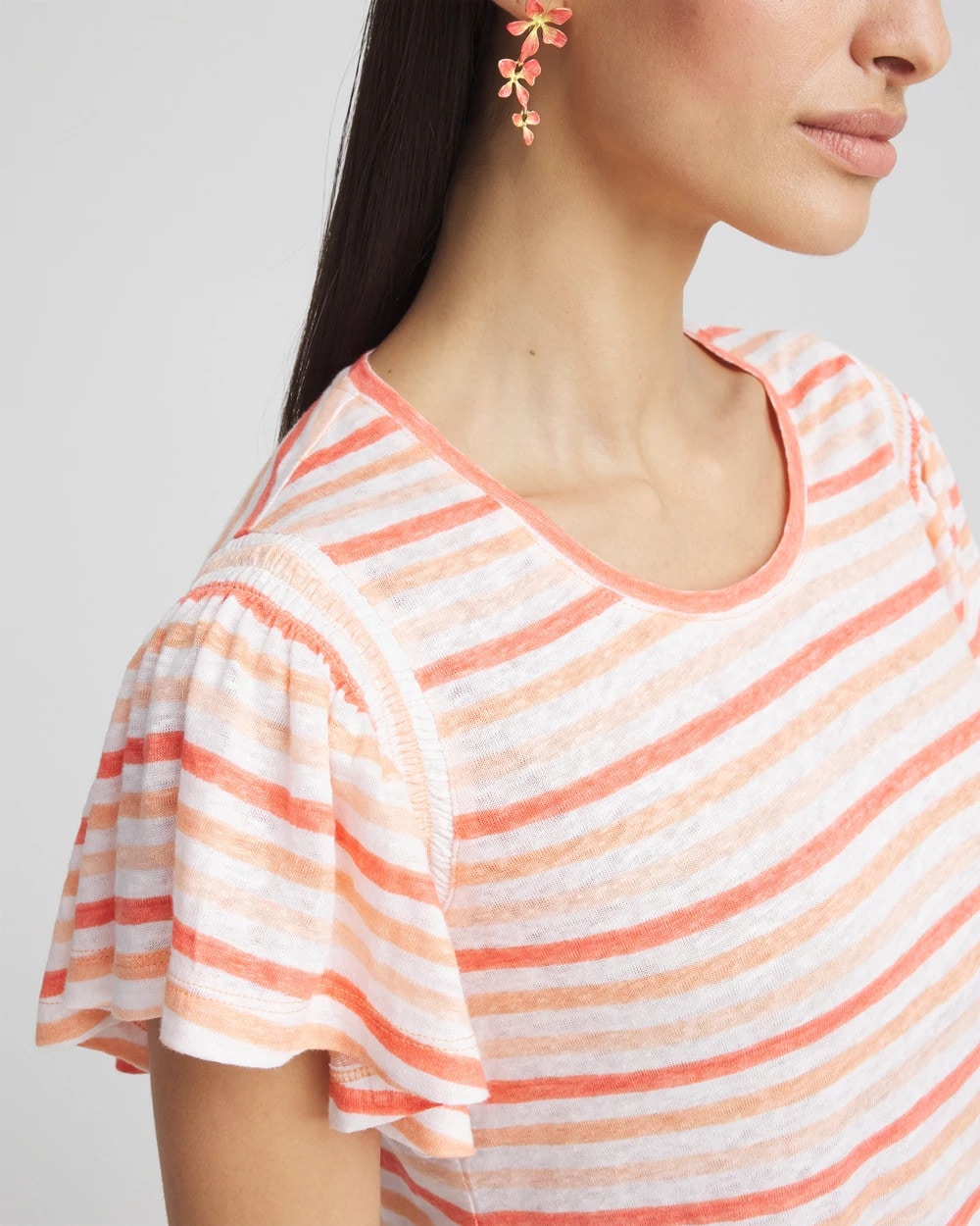 Chico's Classic | Striped Linen Smocked Flutter-Sleeved Tee