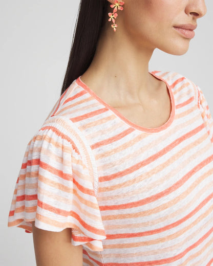 Chico's Classic | Striped Linen Smocked Flutter-Sleeved Tee