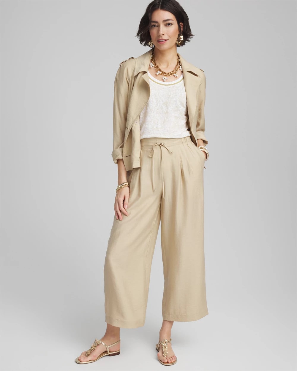 Chico's Classic | Printed Sweater Trim Linen Tee