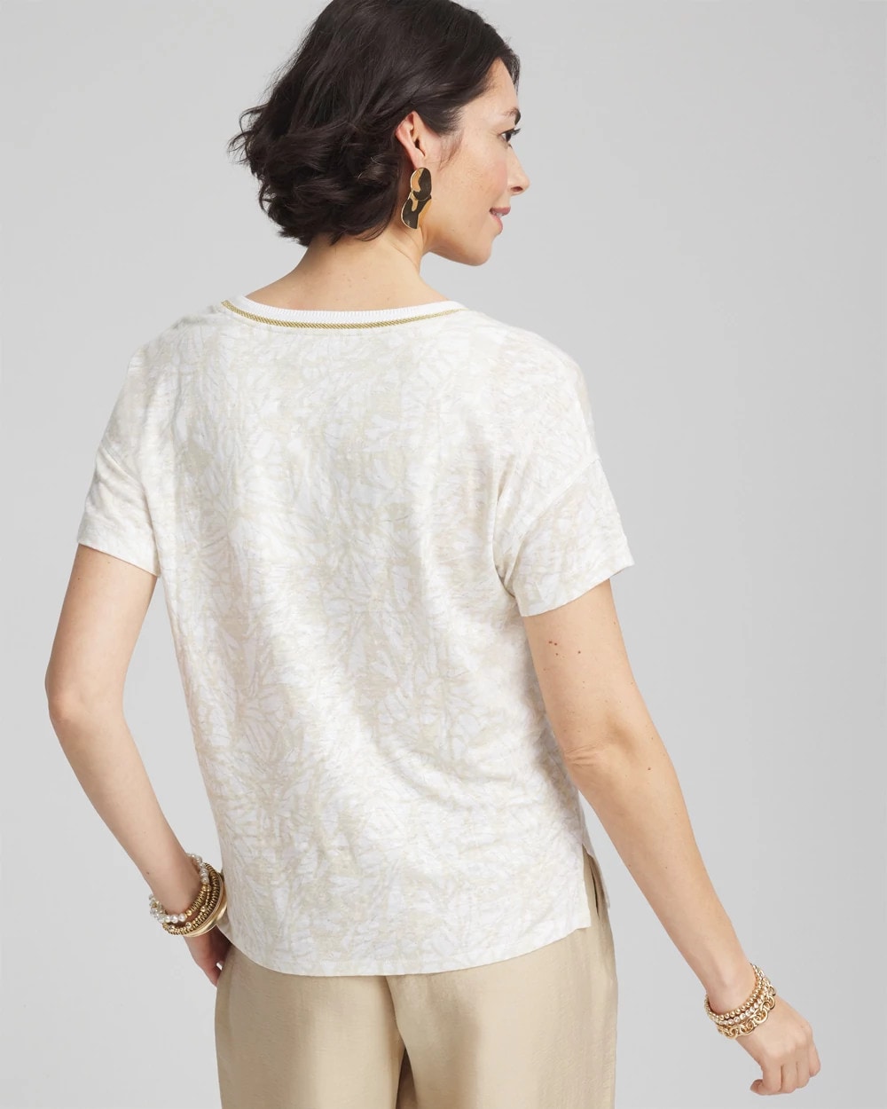 Chico's Classic | Printed Sweater Trim Linen Tee