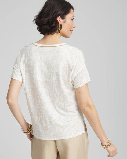 Chico's Classic | Printed Sweater Trim Linen Tee