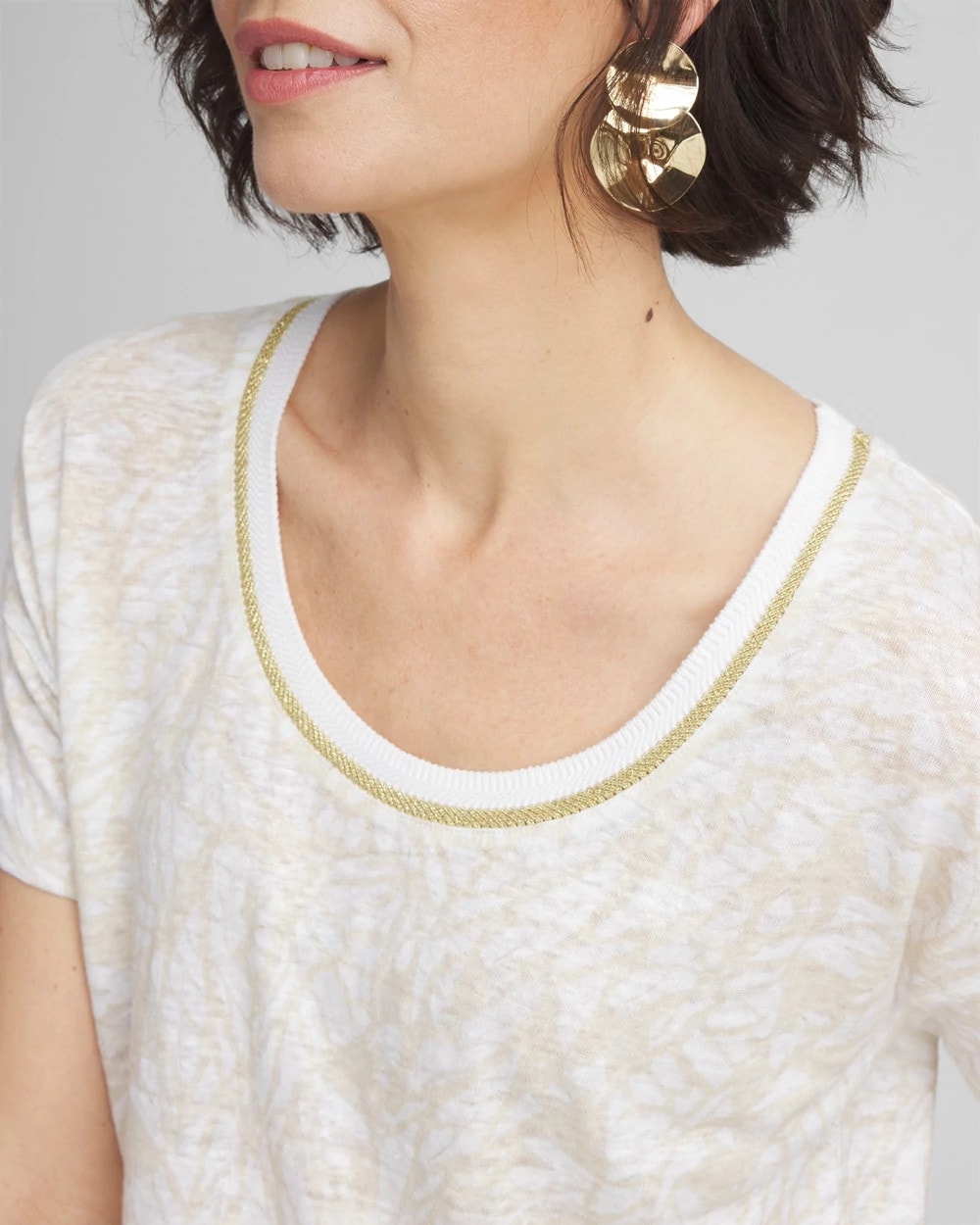 Chico's Classic | Printed Sweater Trim Linen Tee