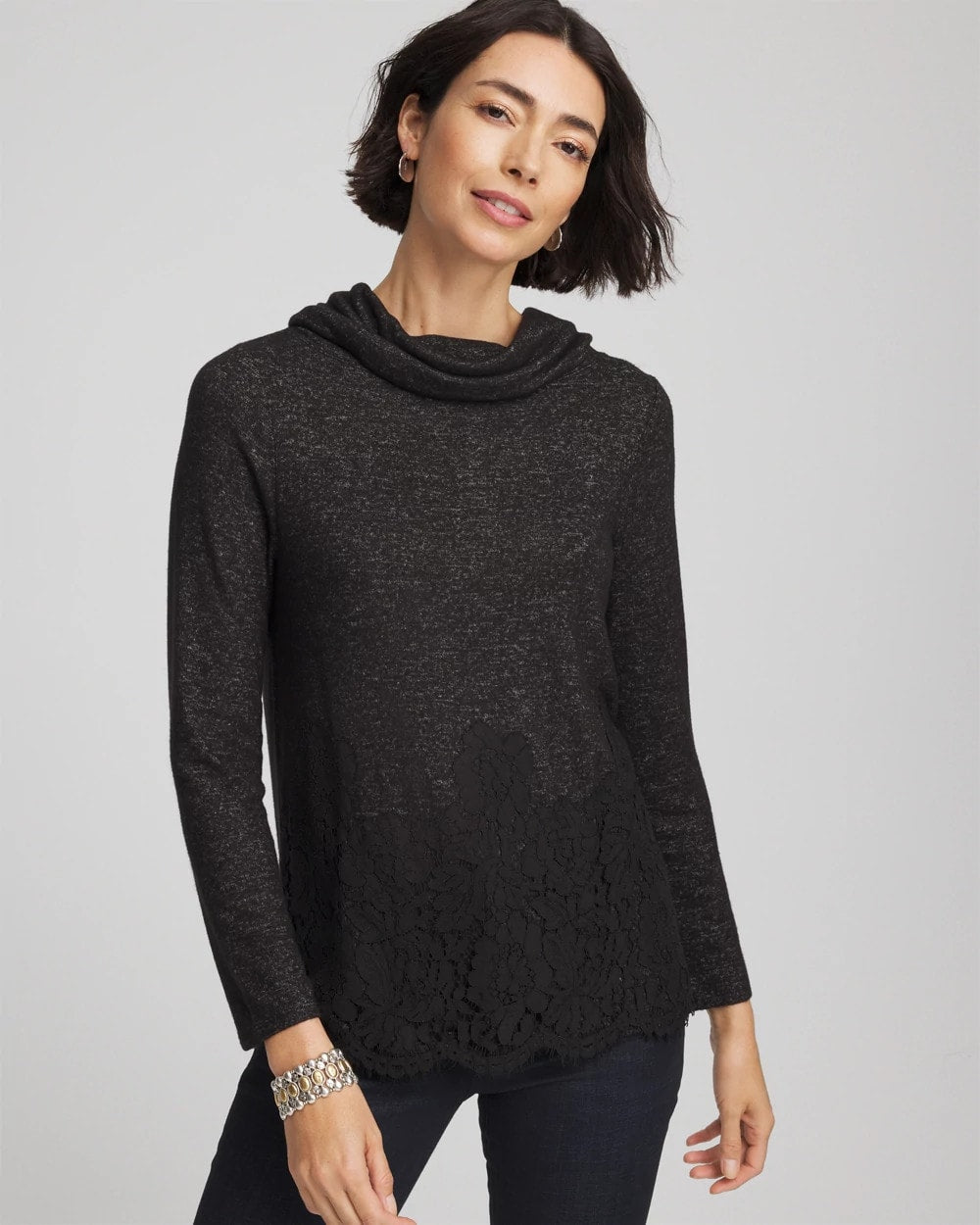 Chico's Smart Buy | Lace Hem Cowlneck Top