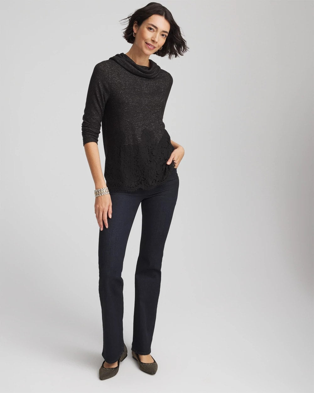 Chico's Smart Buy | Lace Hem Cowlneck Top