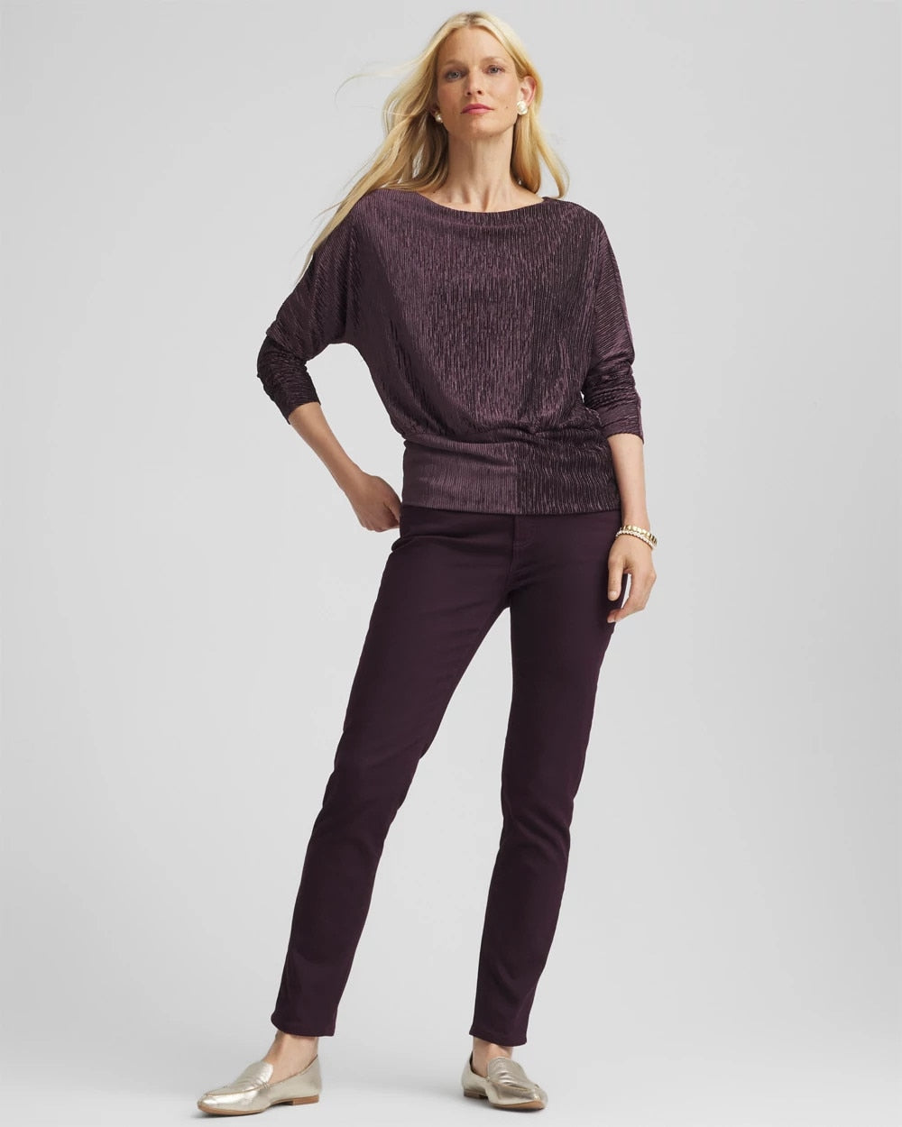 Chico's Trusted | Crinkle Velvet Banded-Bottom Top