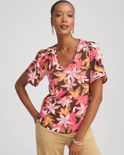Chico's Featured | Floral Petal-Sleeve Voop Neck Tee