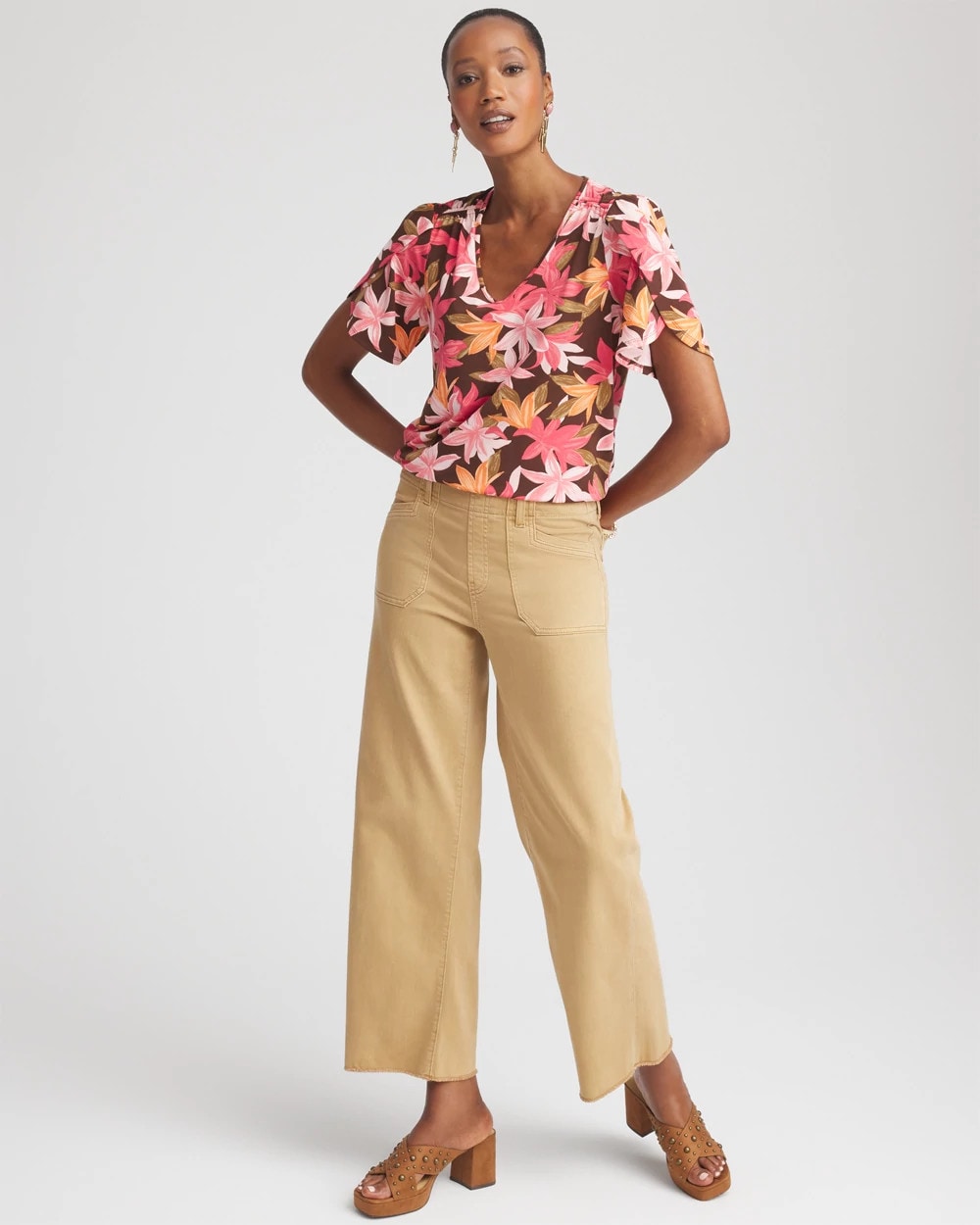 Chico's Featured | Floral Petal-Sleeve Voop Neck Tee