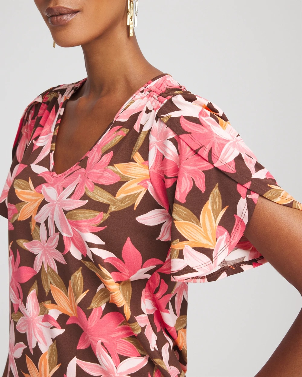 Chico's Featured | Floral Petal-Sleeve Voop Neck Tee