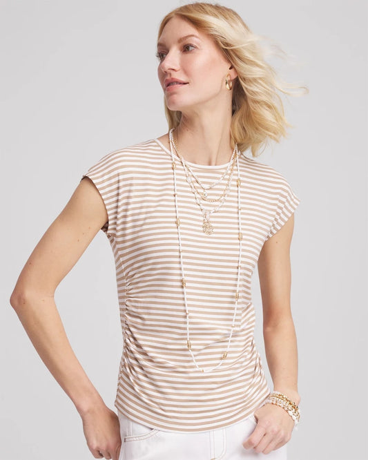 Chico's Sale | Neutral Striped Cap Sleeve Dolman Tee