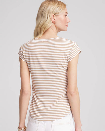 Chico's Sale | Neutral Striped Cap Sleeve Dolman Tee