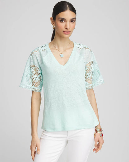 Chico's Premium | Linen Crochet Lace Short Sleeve Tee