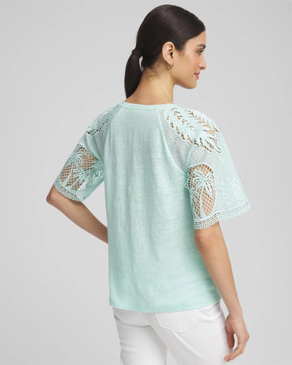 Chico's Premium | Linen Crochet Lace Short Sleeve Tee