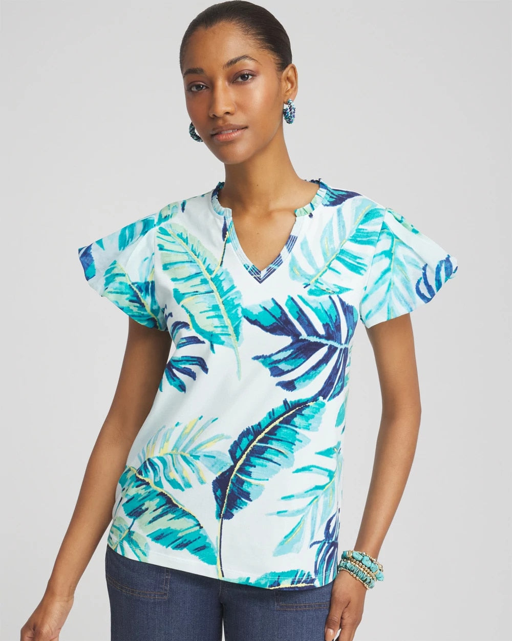 Chico's Premium | Notch Neck Cap Sleeve Tee