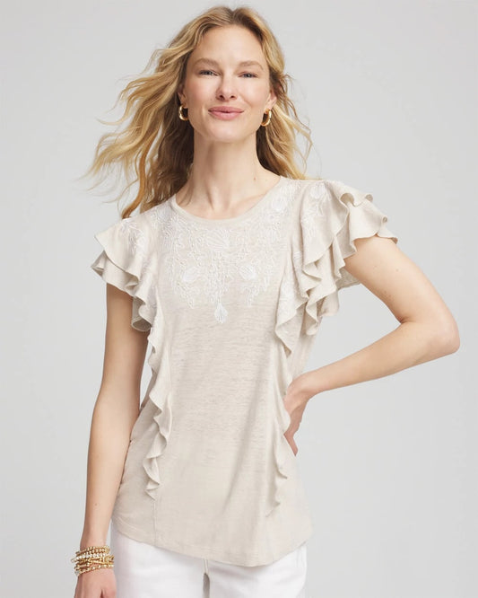 Chico's Discount | Embroidered Flutter-Sleeve Tee