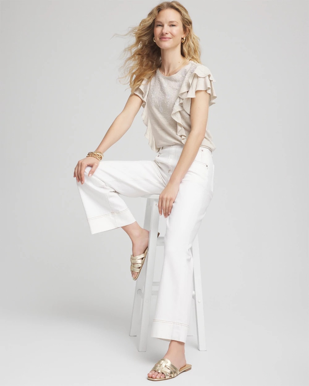 Chico's Discount | Embroidered Flutter-Sleeve Tee