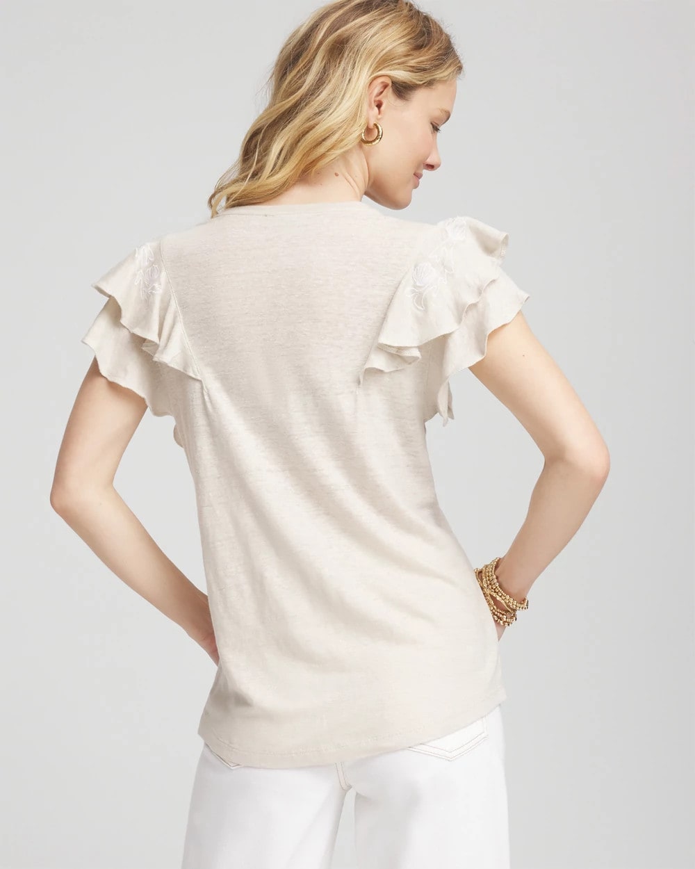 Chico's Discount | Embroidered Flutter-Sleeve Tee