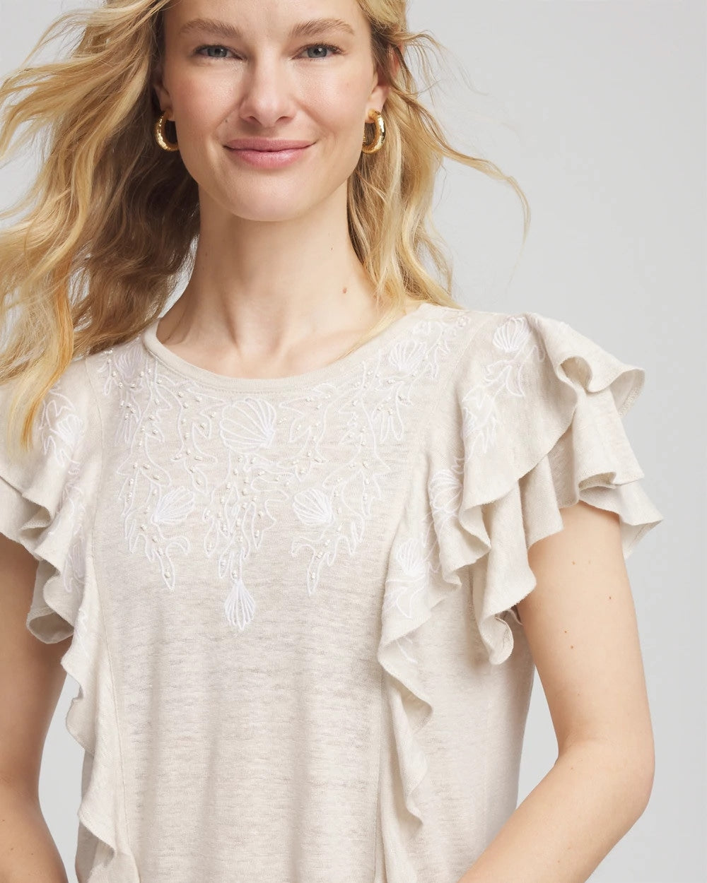 Chico's Discount | Embroidered Flutter-Sleeve Tee