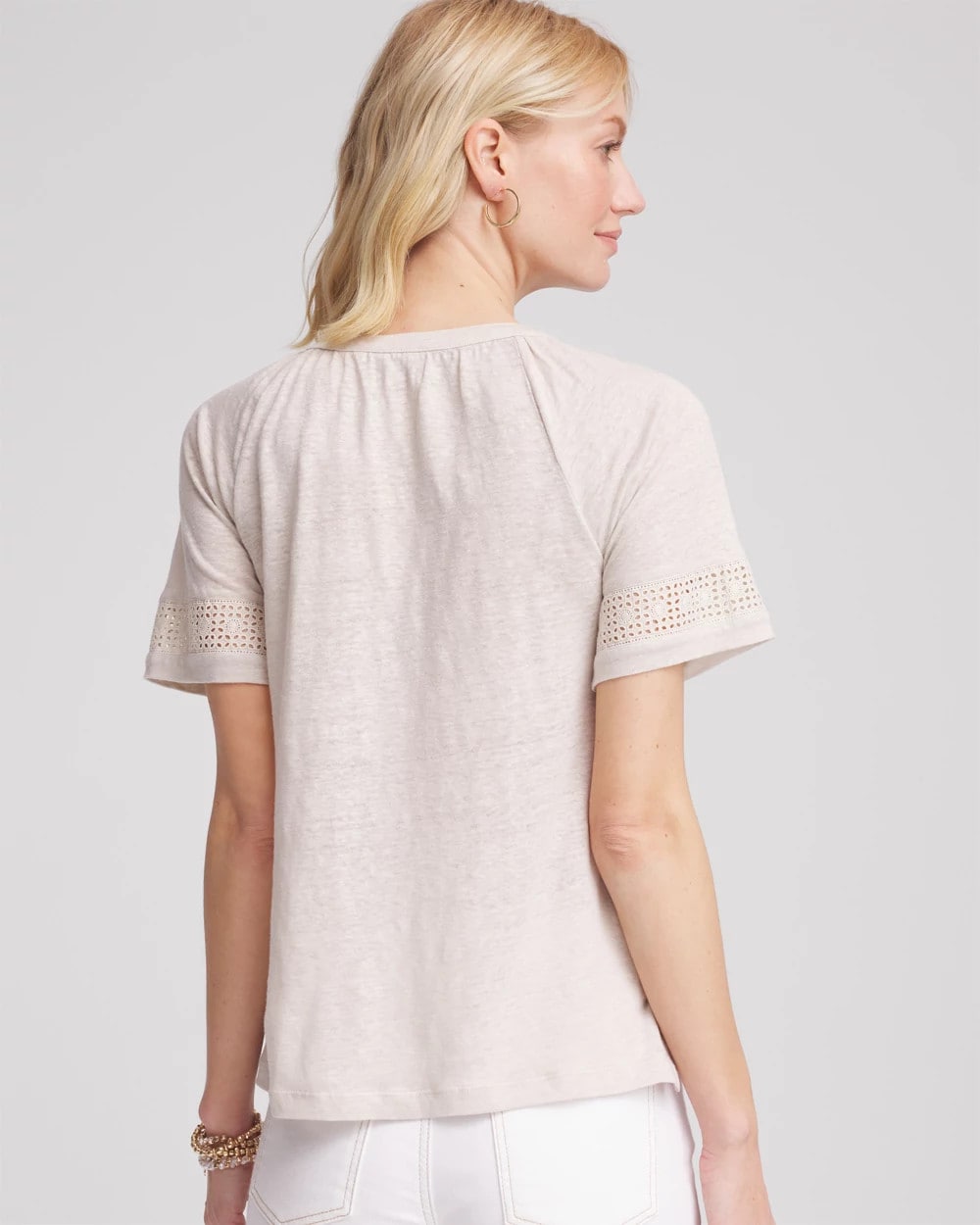 Chico's Great Value | Linen Lace-Cutwork Sleeve Henley Tee