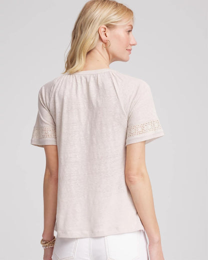 Chico's Great Value | Linen Lace-Cutwork Sleeve Henley Tee