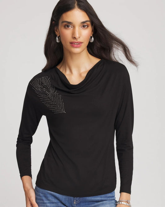 Chico's Classic | Embellished Cowlneck Dolman Tee